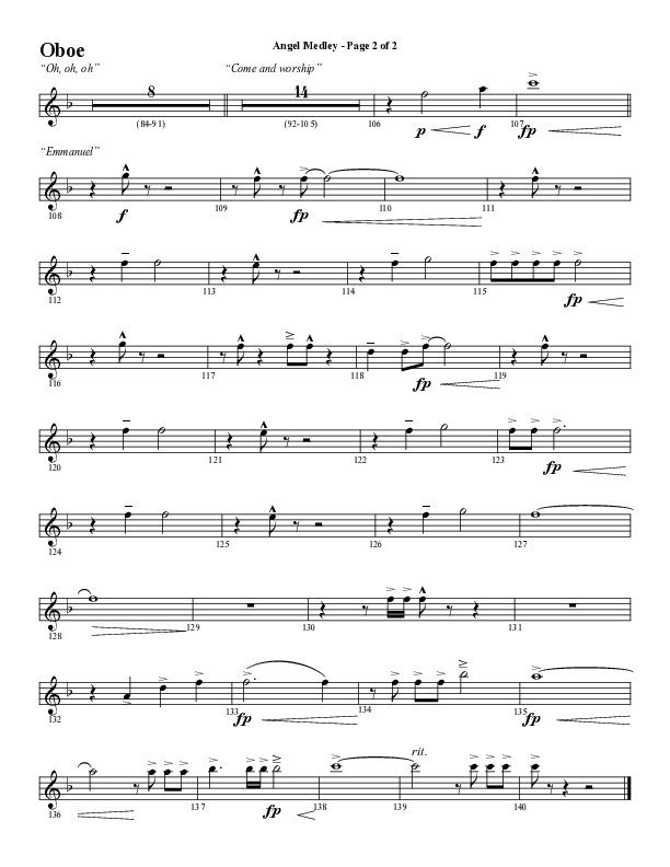 Angel Medley (Choral Anthem SATB) Oboe (Word Music Choral / Arr. Marty Hamby)