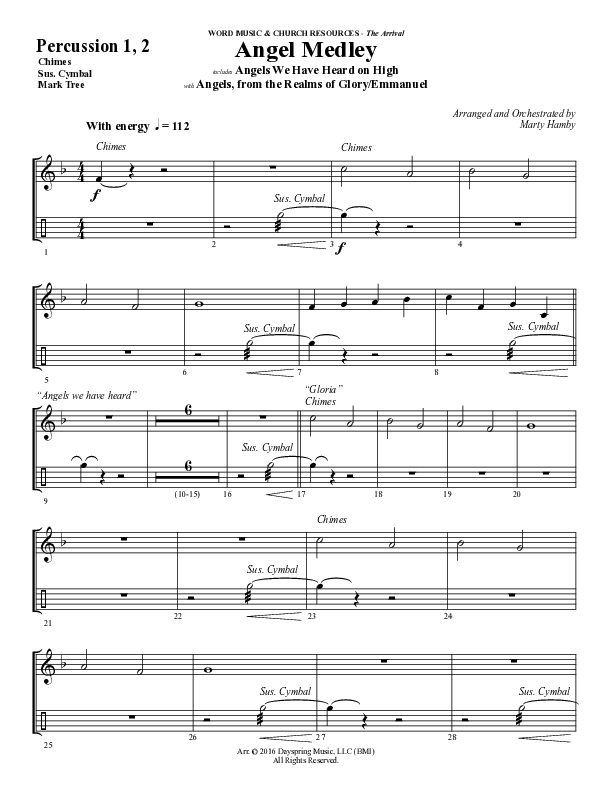 Angel Medley (Choral Anthem SATB) Percussion 1/2 (Word Music Choral / Arr. Marty Hamby)