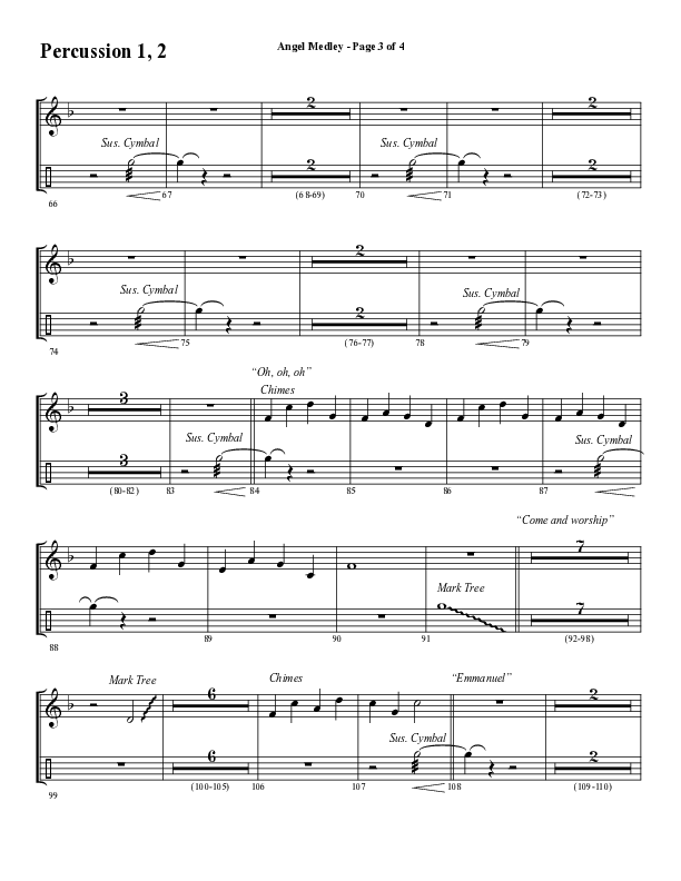 Angel Medley (Choral Anthem SATB) Percussion 1/2 (Word Music Choral / Arr. Marty Hamby)
