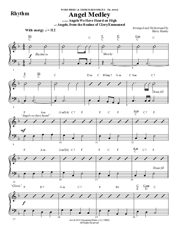 Angel Medley (Choral Anthem SATB) Rhythm Chart (Word Music Choral / Arr. Marty Hamby)