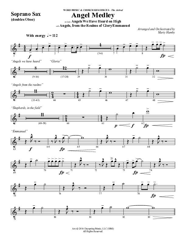 Angel Medley (Choral Anthem SATB) Soprano Sax (Word Music Choral / Arr. Marty Hamby)