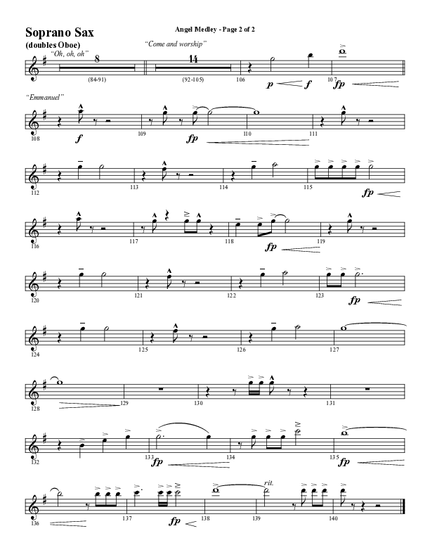 Angel Medley (Choral Anthem SATB) Soprano Sax (Word Music Choral / Arr. Marty Hamby)
