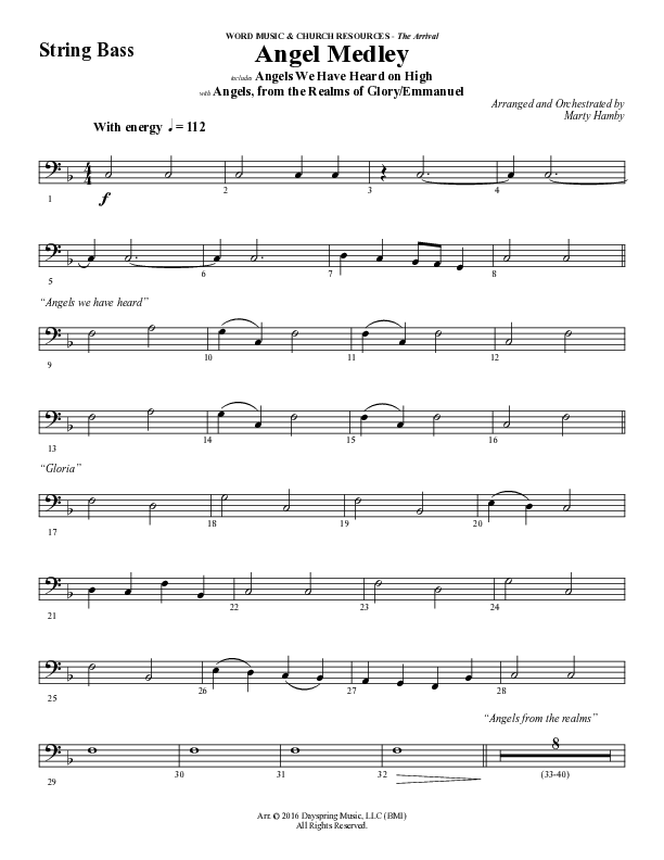 Angel Medley (Choral Anthem SATB) String Bass (Word Music Choral / Arr. Marty Hamby)