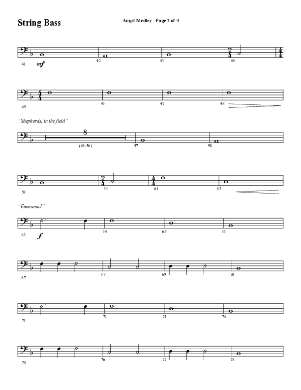 Angel Medley (Choral Anthem SATB) String Bass (Word Music Choral / Arr. Marty Hamby)