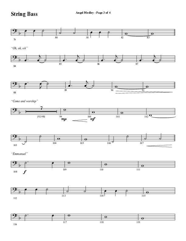Angel Medley (Choral Anthem SATB) String Bass (Word Music Choral / Arr. Marty Hamby)