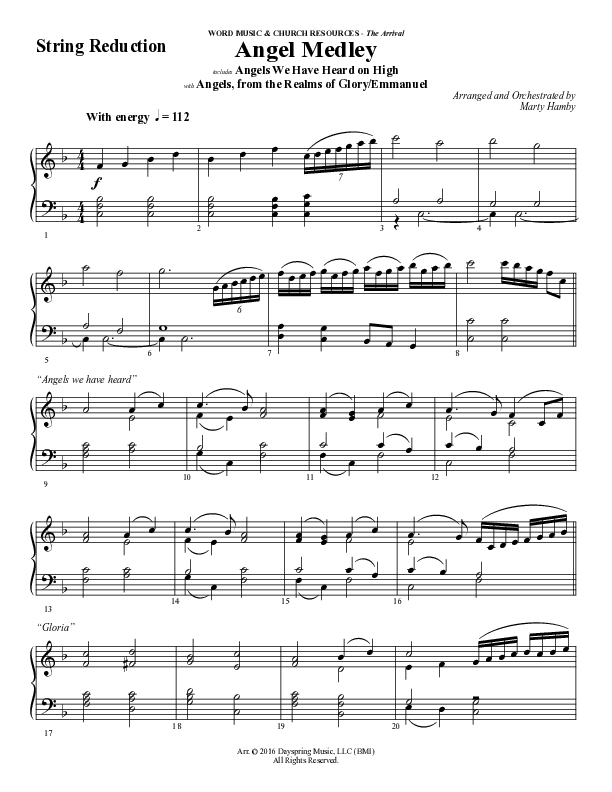 Angel Medley (Choral Anthem SATB) String Reduction (Word Music Choral / Arr. Marty Hamby)
