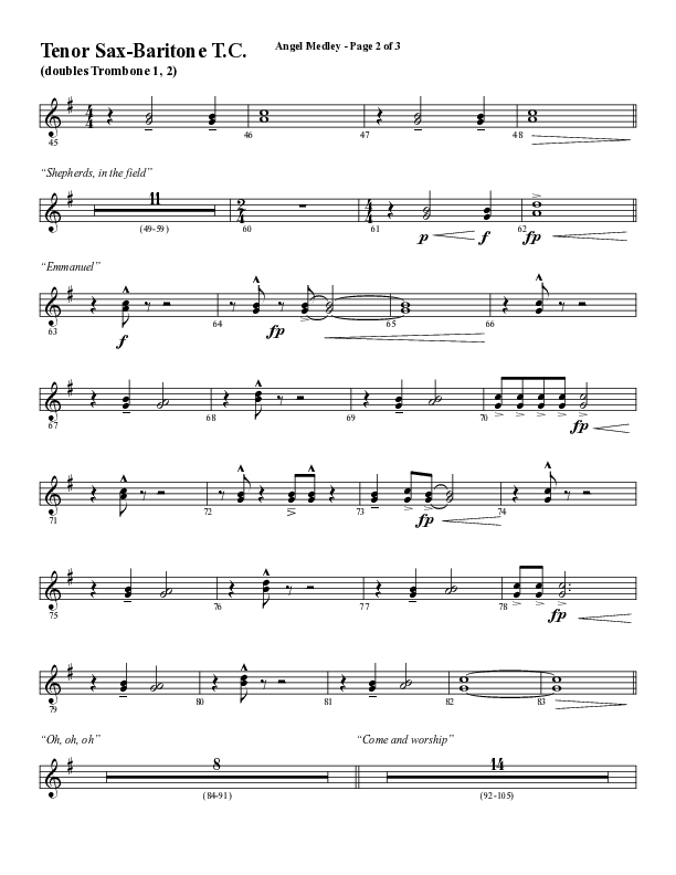 Angel Medley (Choral Anthem SATB) Tenor Sax/Baritone T.C. (Word Music Choral / Arr. Marty Hamby)