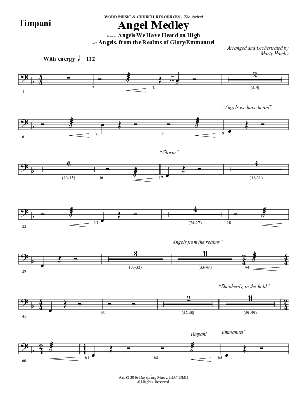 Angel Medley (Choral Anthem SATB) Timpani (Word Music Choral / Arr. Marty Hamby)