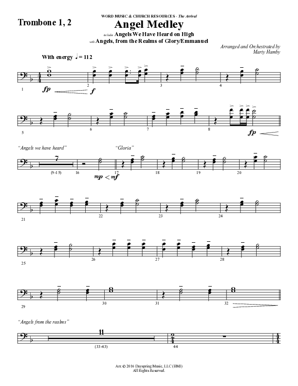 Angel Medley (Choral Anthem SATB) Trombone 1/2 (Word Music Choral / Arr. Marty Hamby)