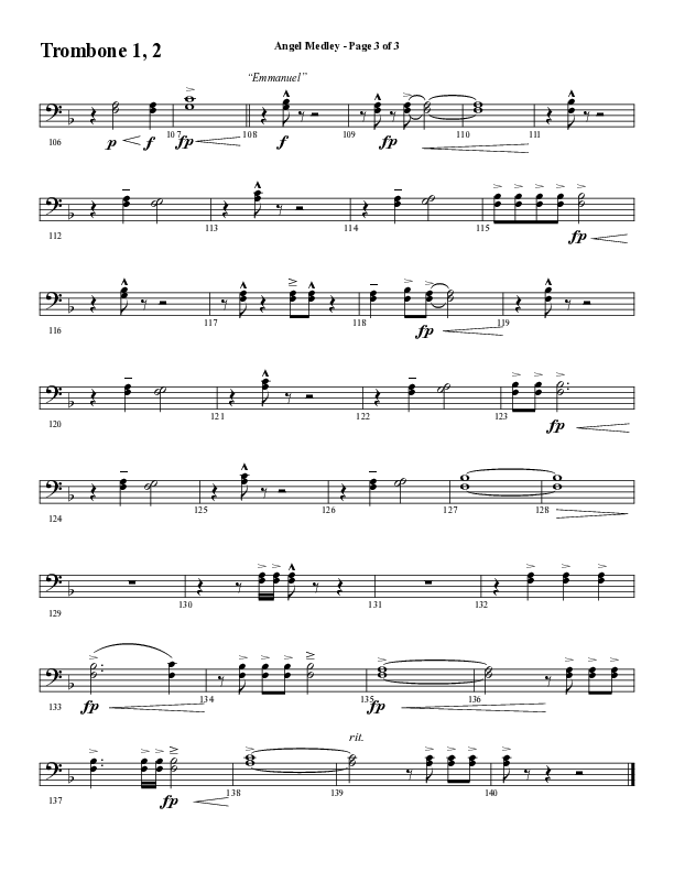 Angel Medley (Choral Anthem SATB) Trombone 1/2 (Word Music Choral / Arr. Marty Hamby)