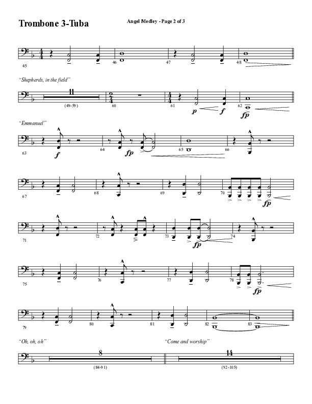 Angel Medley (Choral Anthem SATB) Trombone 3/Tuba (Word Music Choral / Arr. Marty Hamby)