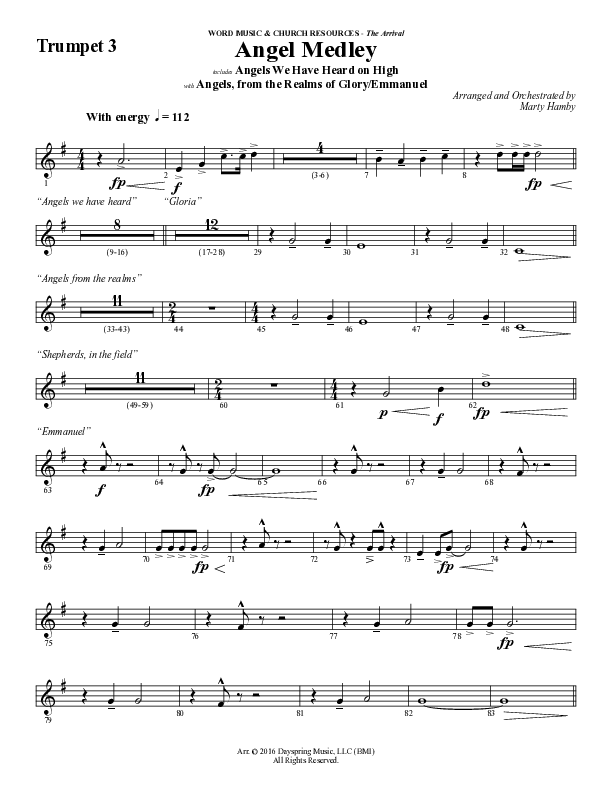Angel Medley (Choral Anthem SATB) Trumpet 3 (Word Music Choral / Arr. Marty Hamby)
