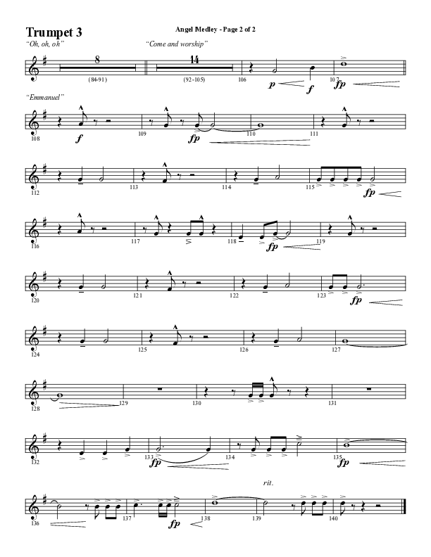 Angel Medley (Choral Anthem SATB) Trumpet 3 (Word Music Choral / Arr. Marty Hamby)
