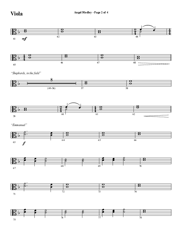 Angel Medley (Choral Anthem SATB) Viola (Word Music Choral / Arr. Marty Hamby)