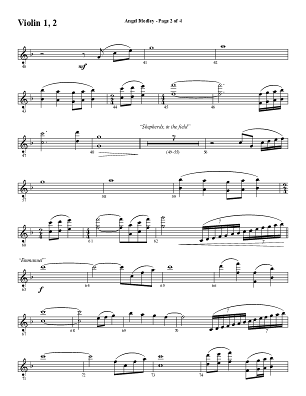 Angel Medley (Choral Anthem SATB) Violin 1/2 (Word Music Choral / Arr. Marty Hamby)