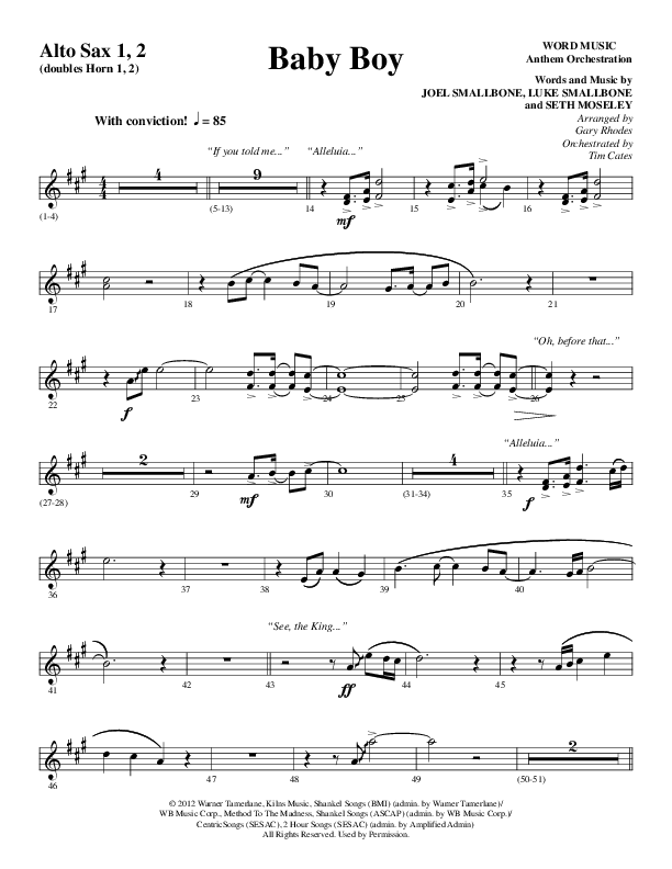 Baby Boy (Choral Anthem SATB) Alto Sax 1/2 (Word Music Choral / Arr. Gary Rhodes)