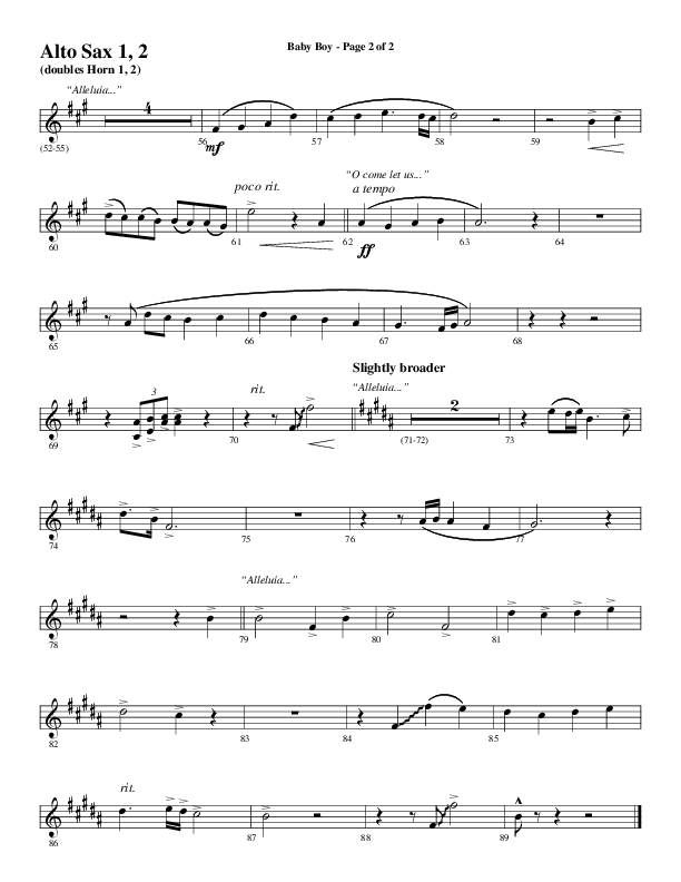 Baby Boy (Choral Anthem SATB) Alto Sax 1/2 (Word Music Choral / Arr. Gary Rhodes)