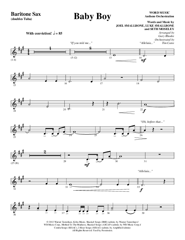 Baby Boy (Choral Anthem SATB) Bari Sax (Word Music Choral / Arr. Gary Rhodes)