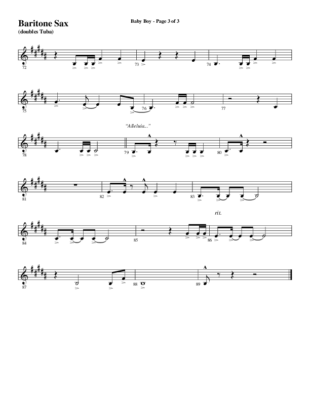 Baby Boy (Choral Anthem SATB) Bari Sax (Word Music Choral / Arr. Gary Rhodes)