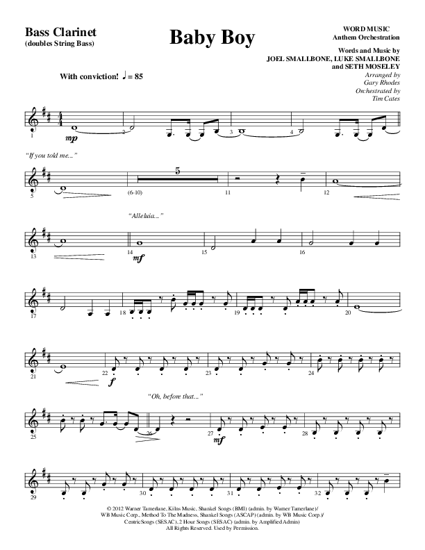 Baby Boy (Choral Anthem SATB) Bass Clarinet (Word Music Choral / Arr. Gary Rhodes)