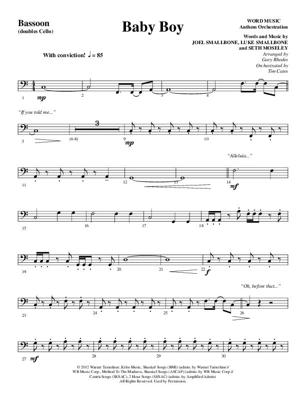 Baby Boy (Choral Anthem SATB) Bassoon (Word Music Choral / Arr. Gary Rhodes)