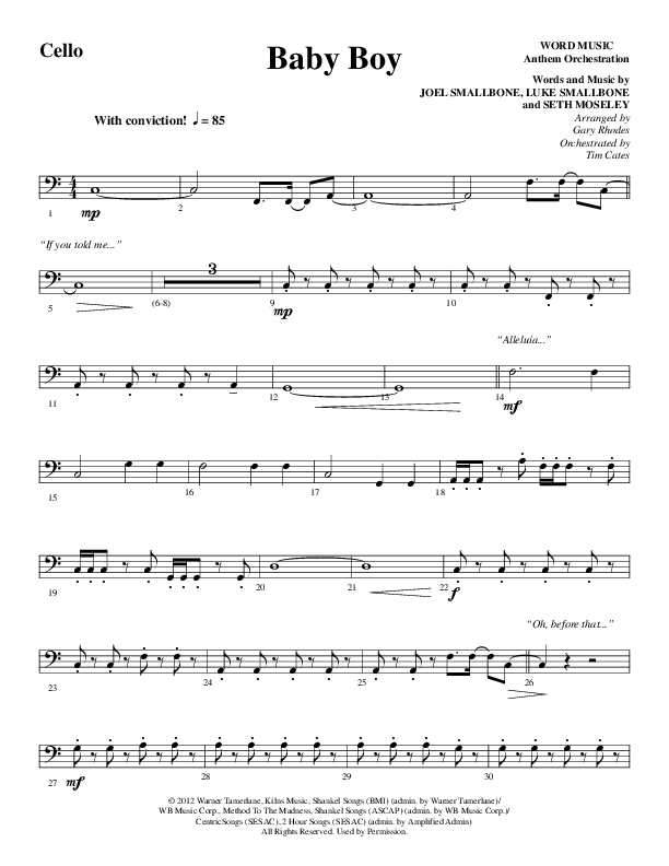 Baby Boy (Choral Anthem SATB) Cello (Word Music Choral / Arr. Gary Rhodes)