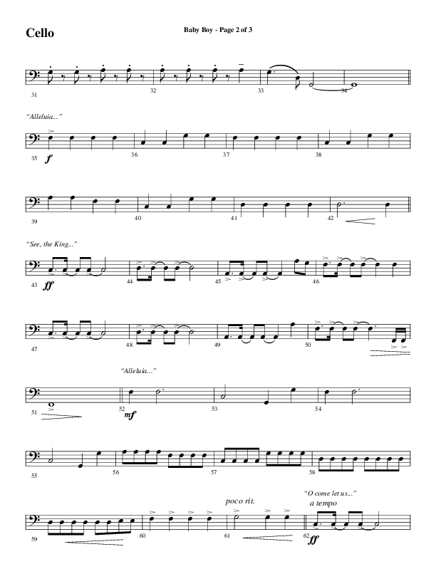 Baby Boy (Choral Anthem SATB) Cello (Word Music Choral / Arr. Gary Rhodes)
