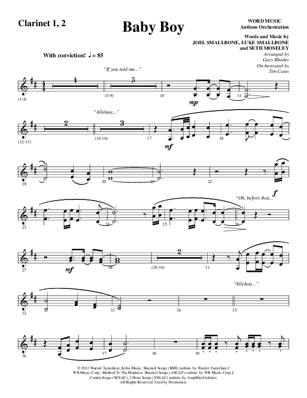 Baby Boy (Choral Anthem SATB) Clarinet 1/2 (Word Music Choral / Arr. Gary Rhodes)