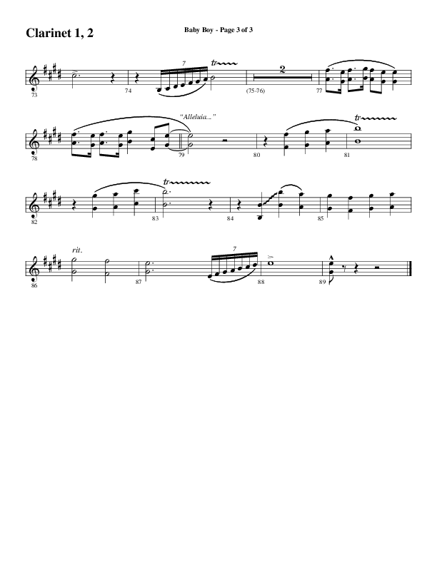 Baby Boy (Choral Anthem SATB) Clarinet 1/2 (Word Music Choral / Arr. Gary Rhodes)