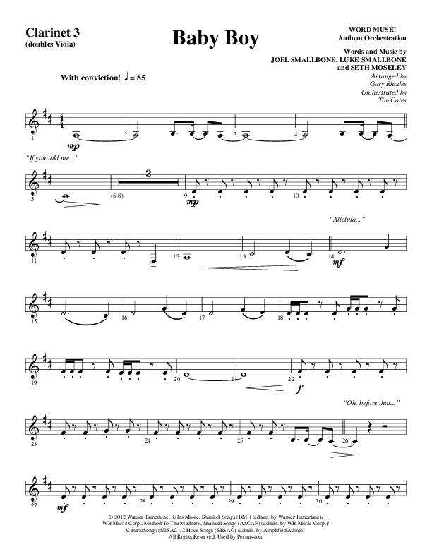 Baby Boy (Choral Anthem SATB) Clarinet 3 (Word Music Choral / Arr. Gary Rhodes)