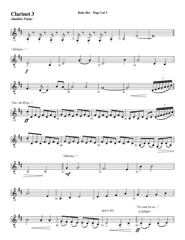 Baby Boy (Choral Anthem SATB) Clarinet 3 (Word Music Choral / Arr. Gary Rhodes)