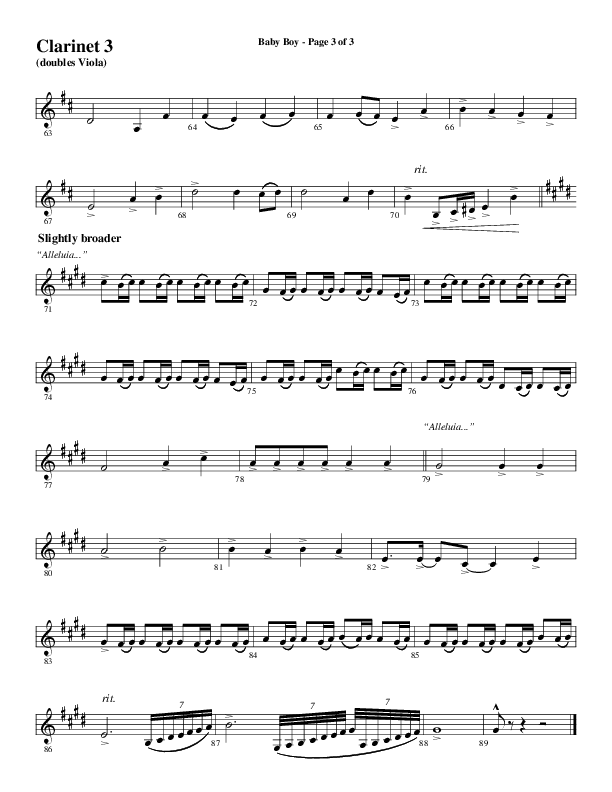 Baby Boy (Choral Anthem SATB) Clarinet 3 (Word Music Choral / Arr. Gary Rhodes)
