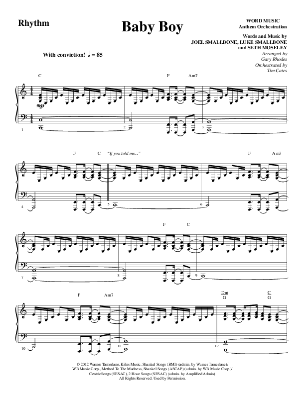 Baby Boy (Choral Anthem SATB) Rhythm Chart (Word Music Choral / Arr. Gary Rhodes)