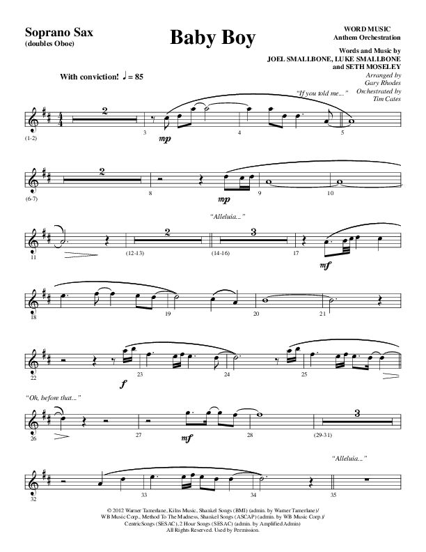 Baby Boy (Choral Anthem SATB) Soprano Sax (Word Music Choral / Arr. Gary Rhodes)