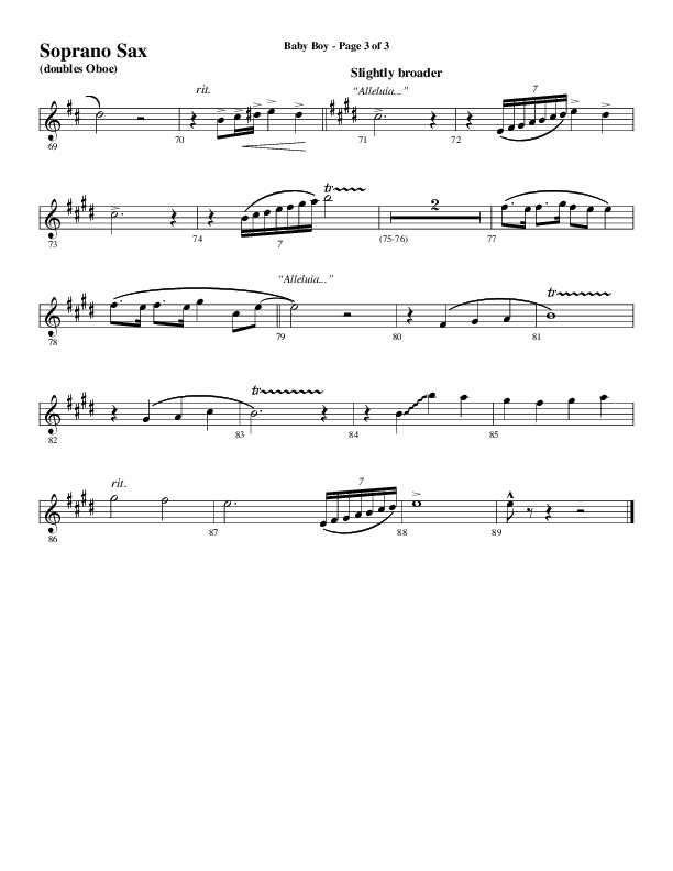 Baby Boy (Choral Anthem SATB) Soprano Sax (Word Music Choral / Arr. Gary Rhodes)