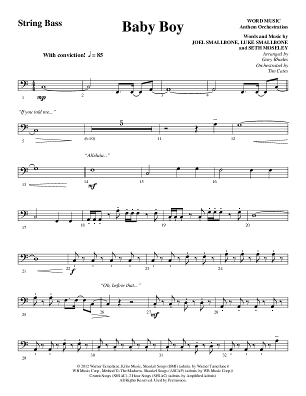 Baby Boy (Choral Anthem SATB) String Bass (Word Music Choral / Arr. Gary Rhodes)