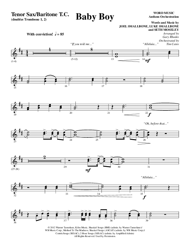 Baby Boy (Choral Anthem SATB) Tenor Sax/Baritone T.C. (Word Music Choral / Arr. Gary Rhodes)