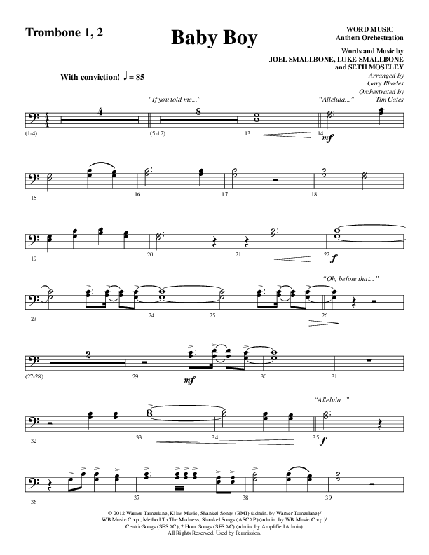 Baby Boy (Choral Anthem SATB) Trombone 1/2 (Word Music Choral / Arr. Gary Rhodes)