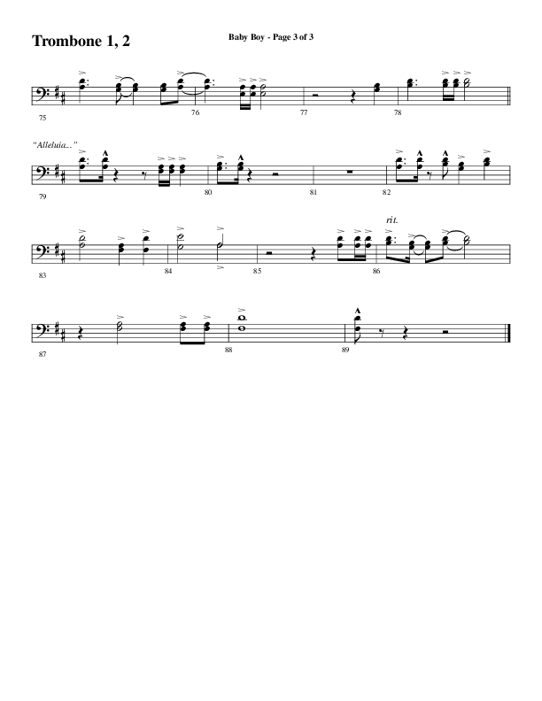 Baby Boy (Choral Anthem SATB) Trombone 1/2 (Word Music Choral / Arr. Gary Rhodes)
