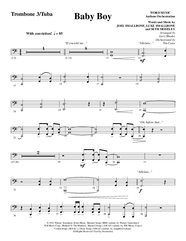 Baby Boy (Choral Anthem SATB) Trombone 3/Tuba (Word Music Choral / Arr. Gary Rhodes)