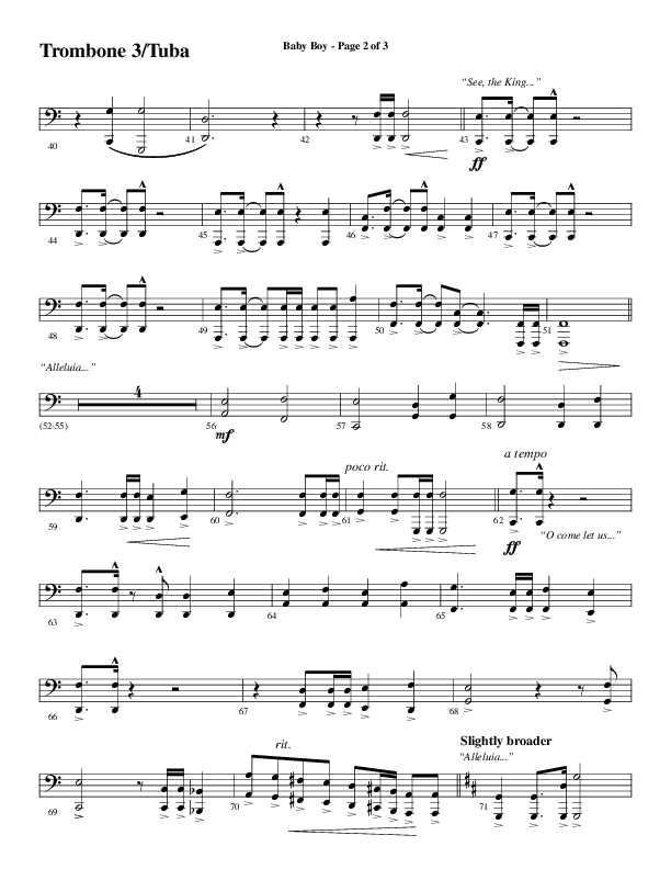 Baby Boy (Choral Anthem SATB) Trombone 3/Tuba (Word Music Choral / Arr. Gary Rhodes)