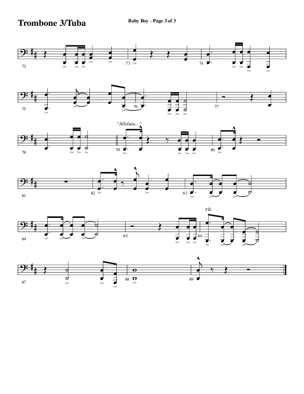 Baby Boy (Choral Anthem SATB) Trombone 3/Tuba (Word Music Choral / Arr. Gary Rhodes)