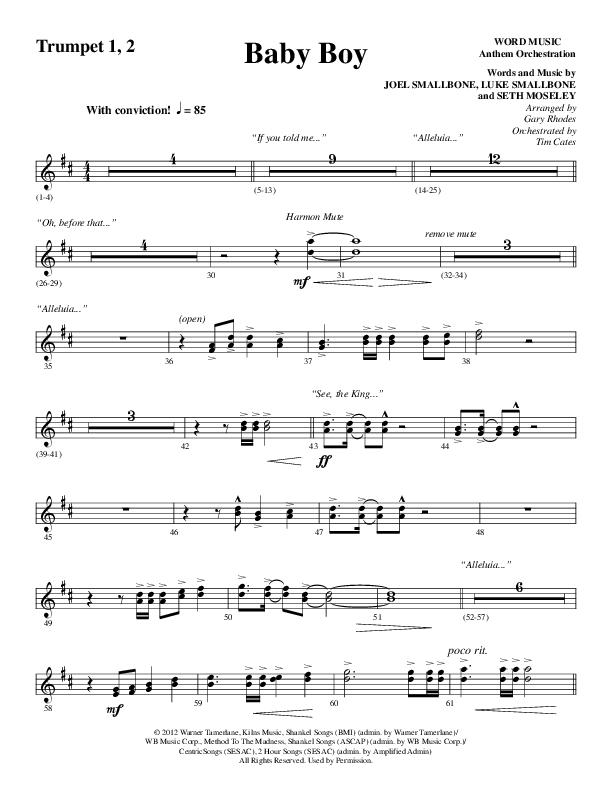 Baby Boy (Choral Anthem SATB) Trumpet 1,2 (Word Music Choral / Arr. Gary Rhodes)