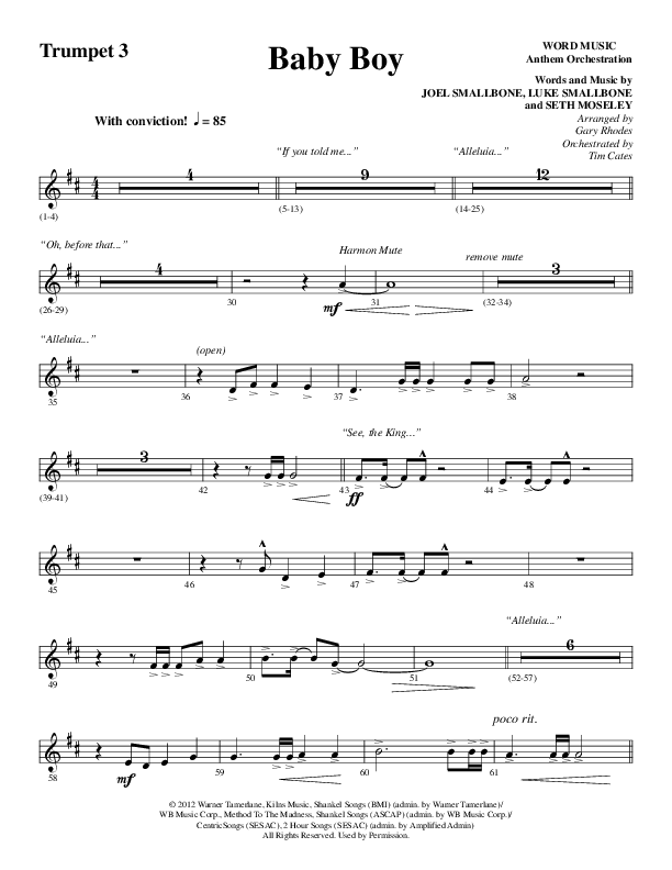 Baby Boy (Choral Anthem SATB) Trumpet 3 (Word Music Choral / Arr. Gary Rhodes)