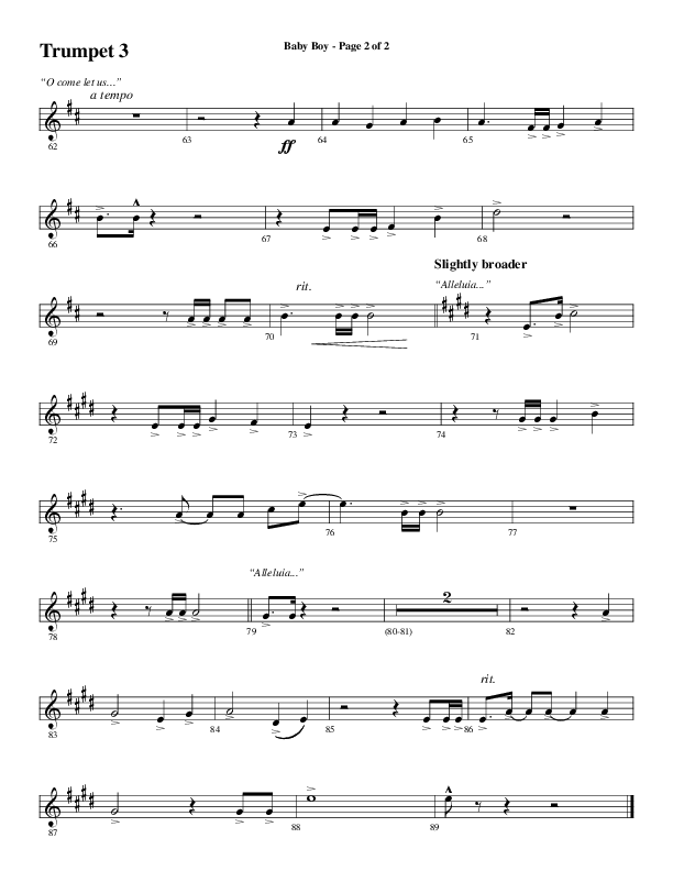 Baby Boy (Choral Anthem SATB) Trumpet 3 (Word Music Choral / Arr. Gary Rhodes)