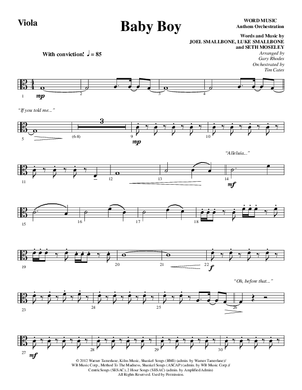 Baby Boy (Choral Anthem SATB) Viola (Word Music Choral / Arr. Gary Rhodes)