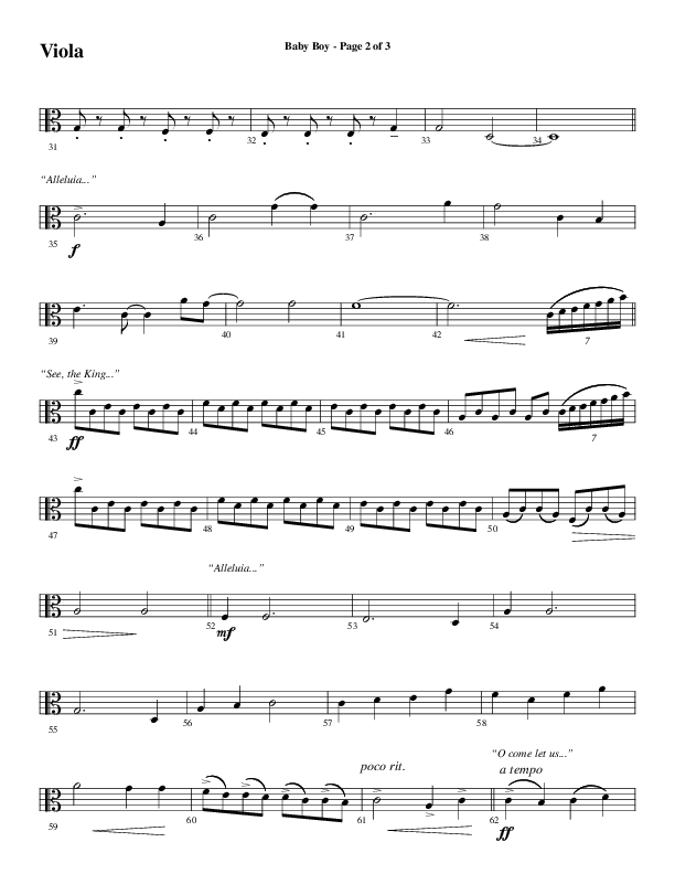 Baby Boy (Choral Anthem SATB) Viola (Word Music Choral / Arr. Gary Rhodes)