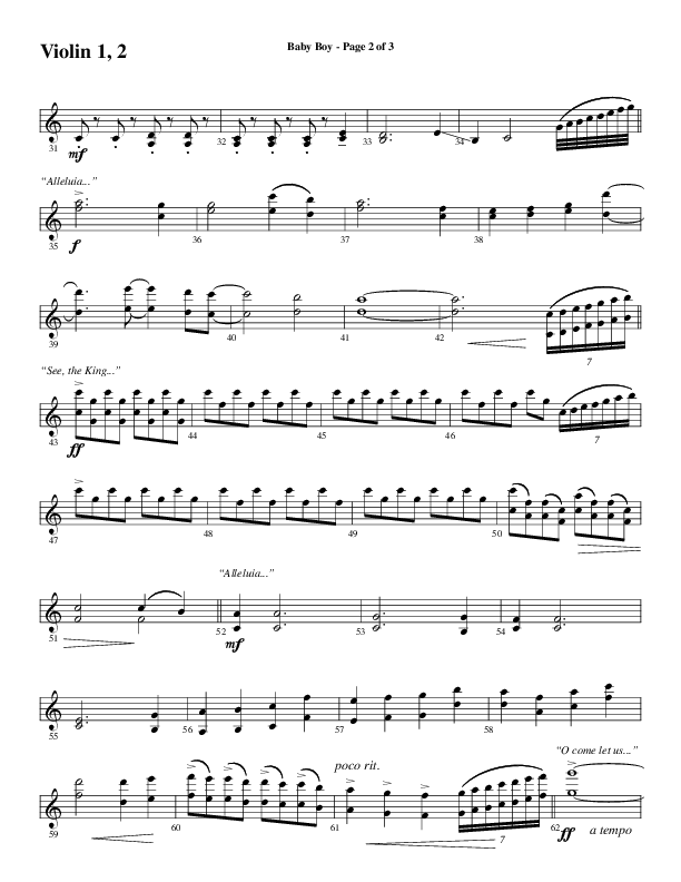 Baby Boy (Choral Anthem SATB) Violin 1/2 (Word Music Choral / Arr. Gary Rhodes)