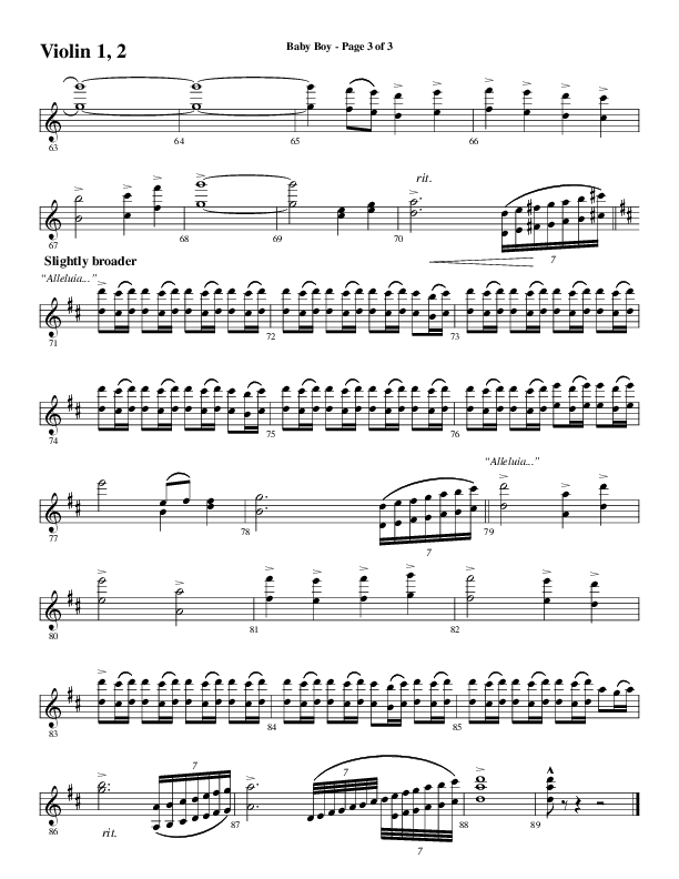 Baby Boy (Choral Anthem SATB) Violin 1/2 (Word Music Choral / Arr. Gary Rhodes)