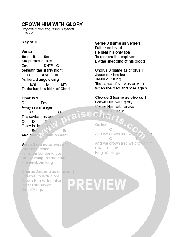 Crown Him With Glory Chords PDF (Stephen McWhirter / Jason Clayborn